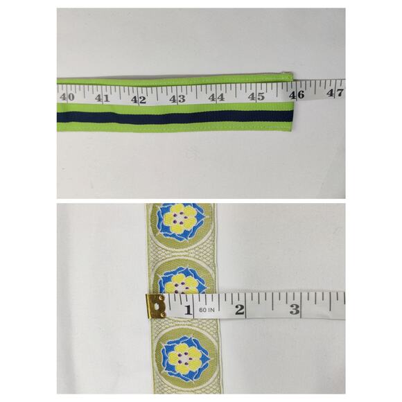 Lot of 2 Eliza B Colorful Reversible Striped Floral Ribbon Belt Silver Buckle OS - Picture 8 of 9